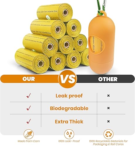 Miniatura 2 de Bolsas de excremento para perros 1050 unidades, 70 rollos con dispensadores gratis, bolsas biodegradables para excrementos hechas de almidón de