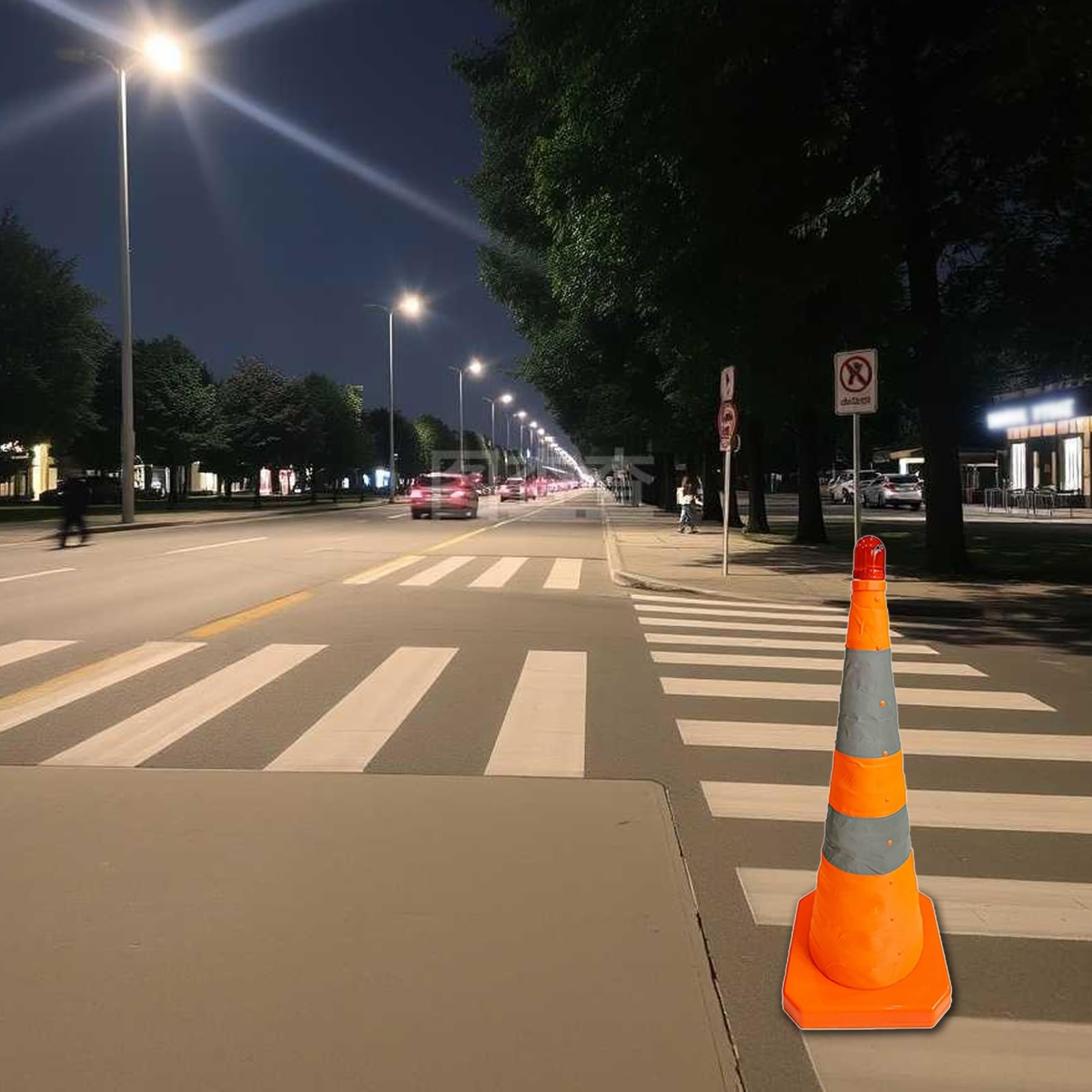 Cône Routier Réfléchissant Pliable en Tissu Oxford, Cône de Sécurité Pop-up à Double Bande Réfléchissante Haute Visibilité pour Chantier, Parking et Panne Automobile(90cm/35.4in)