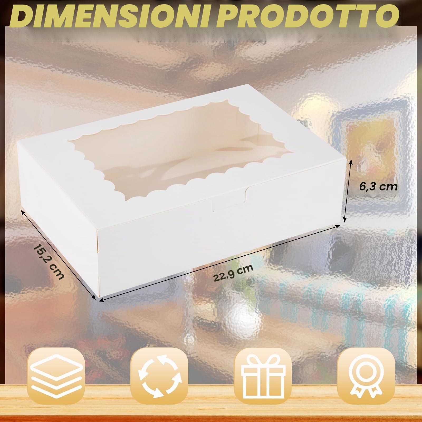 Scatola per Dolci da 24 Pezzi, 22,9 x 15,3 x 6,4 cm Scatola per Torte in Cartone Bianca con Finestra Trasparente per Feste di Natale Biscotti Pasticcini Muffin Confezioni Regalo