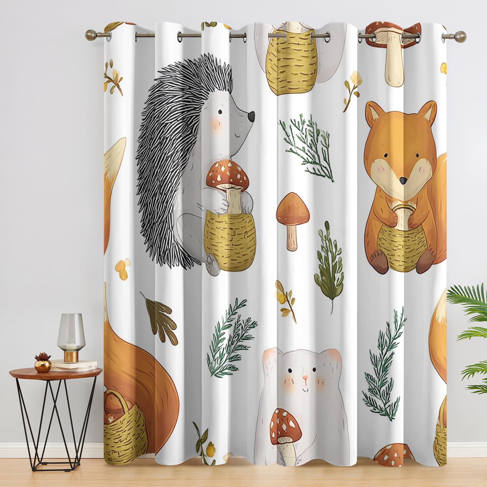 Générique Rideau Occultant Animal Dessin Animé Mignon, Lot de 2 Rideaux Occultant Thermique Isolant à Oeillets, Motif Enfant Animaux de la Forêt, Decoration Chambre Salon Fenetre, 110 L x 215 H Fz12-C