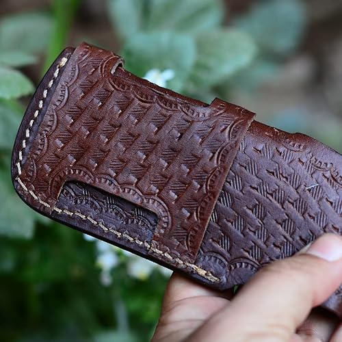 Miniatura 7 de SHK Cuchillo de bolsillo de acero de Damasco hecho a mano personalizado con hermosa funda de cuero con lazo para cinturón, mango de madera de