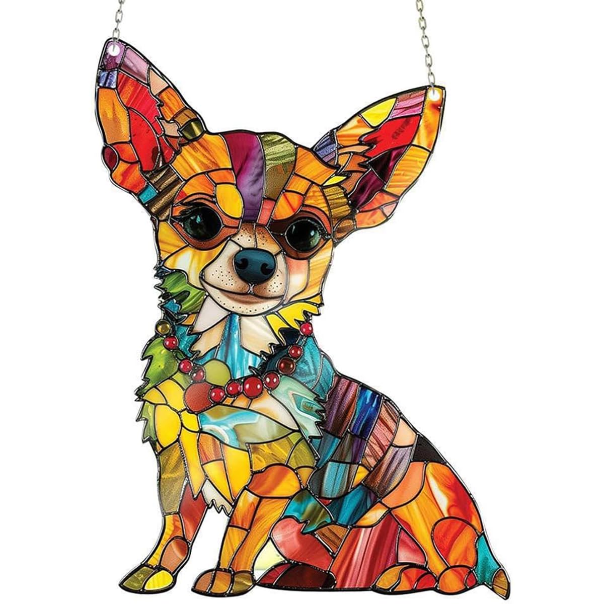 Cute Chihuahua Suncatcher, Colorful Chihuahua Suncatcher Window Hanging Decor, Puppy Acrylic Pendant Animal Memorial Gifts for Garden