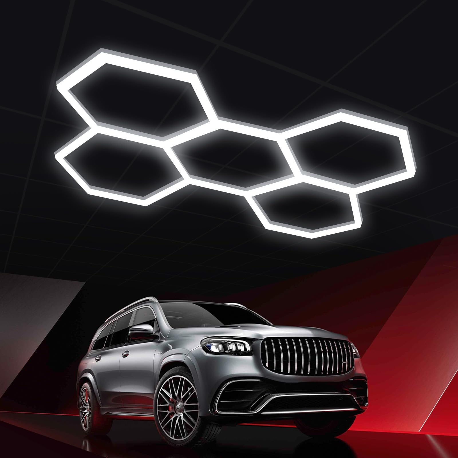 YuWangg Hexagon LED,Garage Lighting,Hexagons led lamp,led Honeycomb Ceiling Light,Hexagonal Garage Lights,1 to 8 Holes are Optional, Suitable for garages, car wash Lighting and Shopping malls