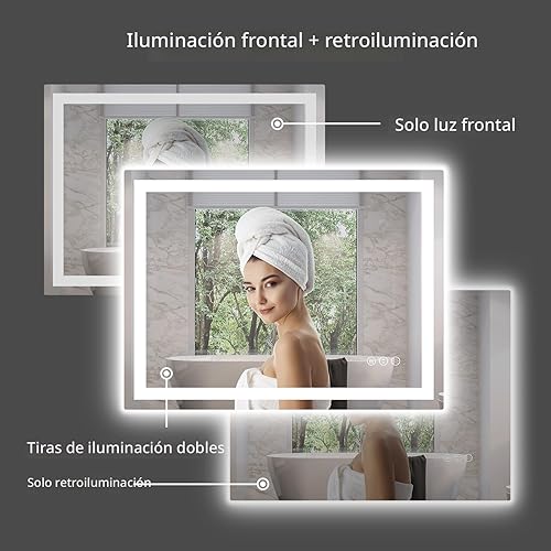 Miniatura 2 de Espejo de baño LED de 32 x 24 pulgadas con luces, regulable, luces dobles, retroiluminado + luz frontal, espejo LED de 3 colores para baño, espejo