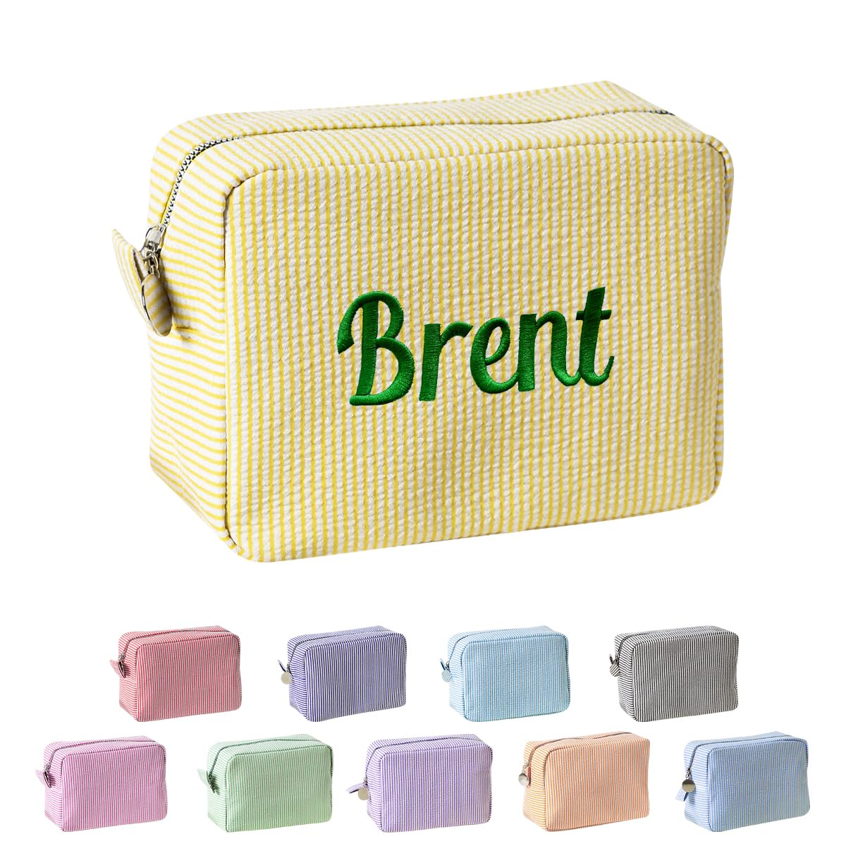 Ulico Personalized Cosmetic Bag Embroidered Name,Custom Monogrammed Makeup Bag?Seersucker Travel Toiletry Bag for Women Girls
