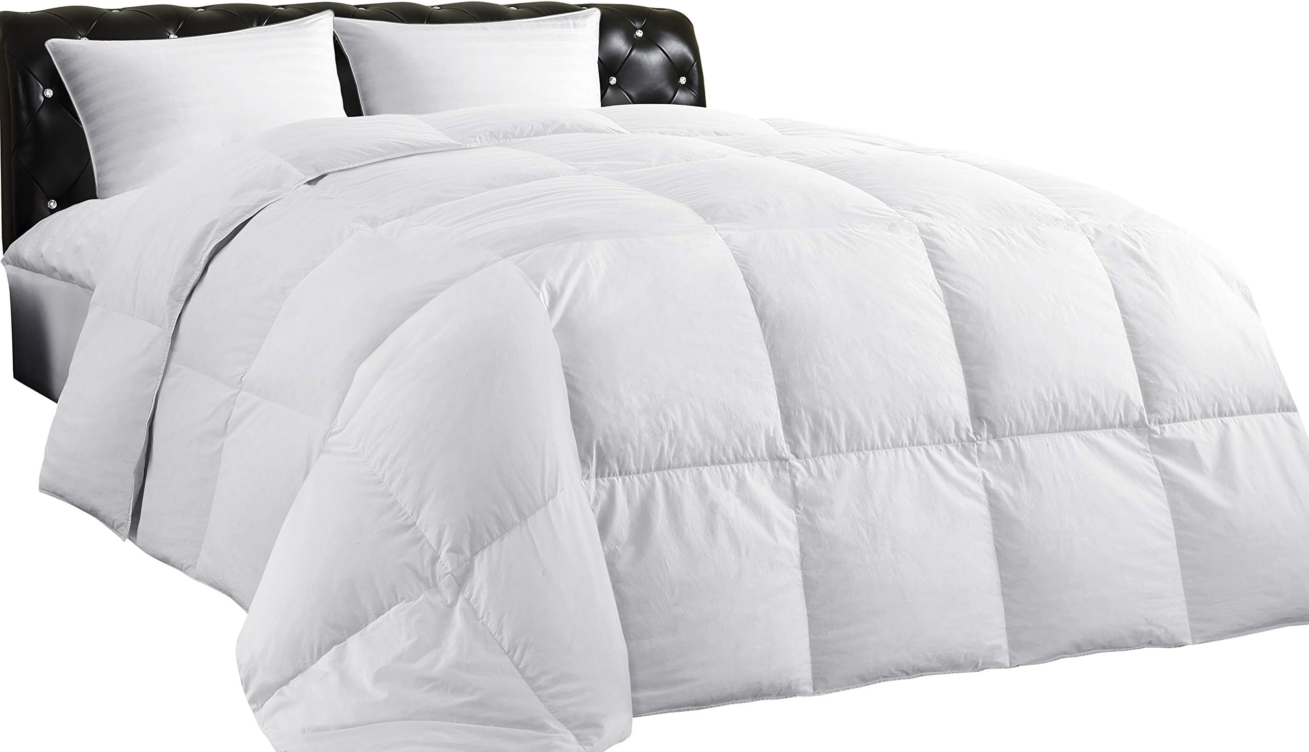 Lightweight Down Comforter (Queen), All-Season Medium Warmth, 100% Cotton Cover, Quilted with Corner Tabs, 90% Feather and 10% White Duck Feather Filled, Machine Washable, 90"x90"