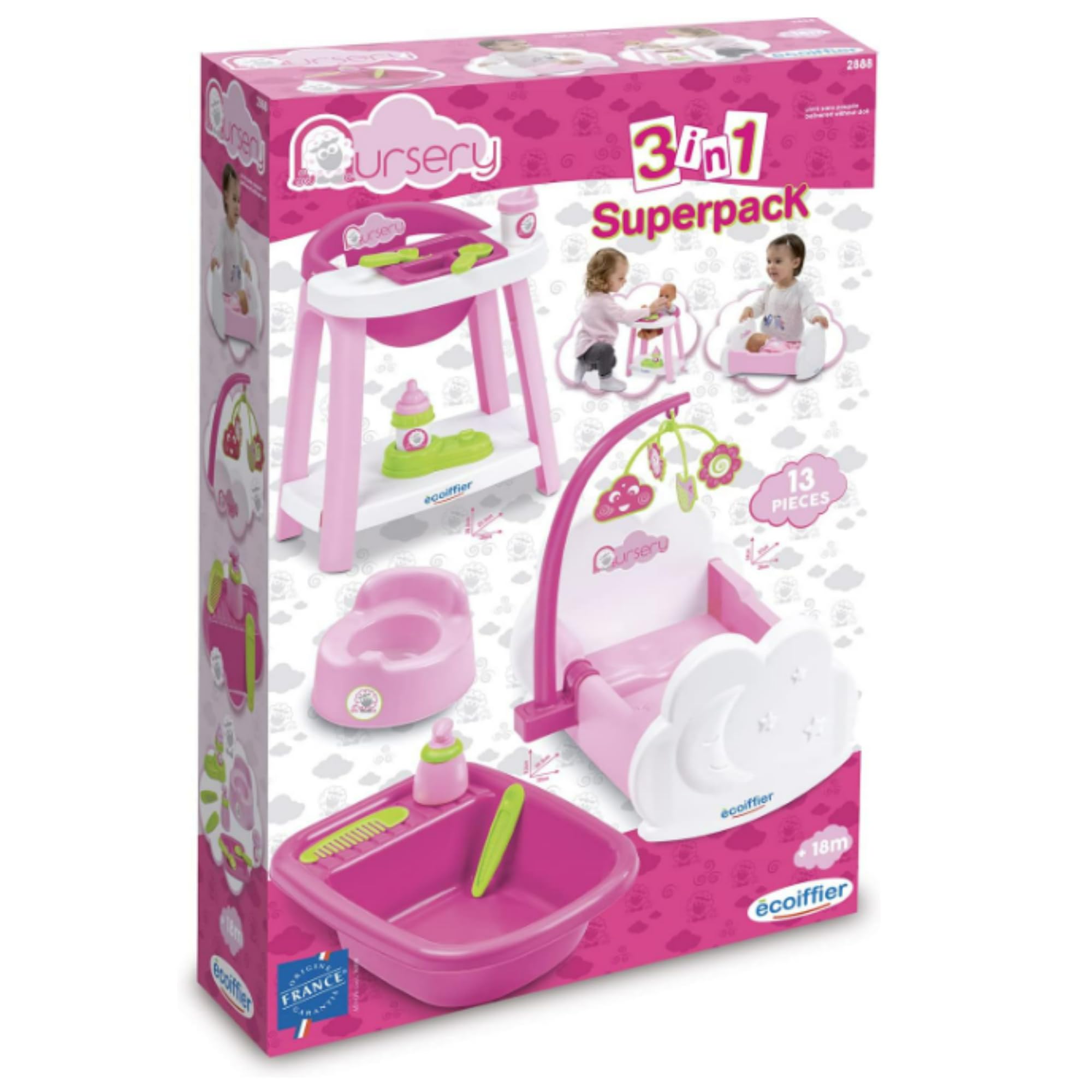 Ecoiffier Spielzeug – 2888 – Nursery 3-in-1 – Nachahmungsspiel für Kinder – ab 18 Monaten