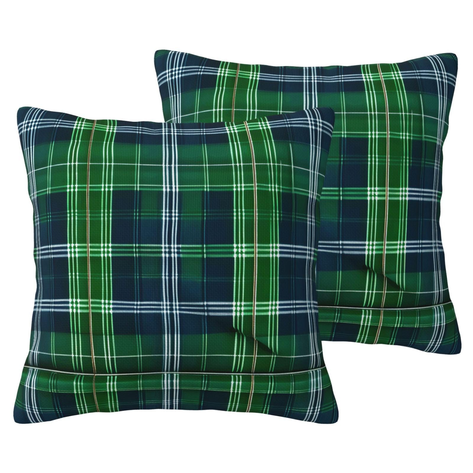 Housses de coussin bleu en imitation lin tartan écossais (lot de 2)