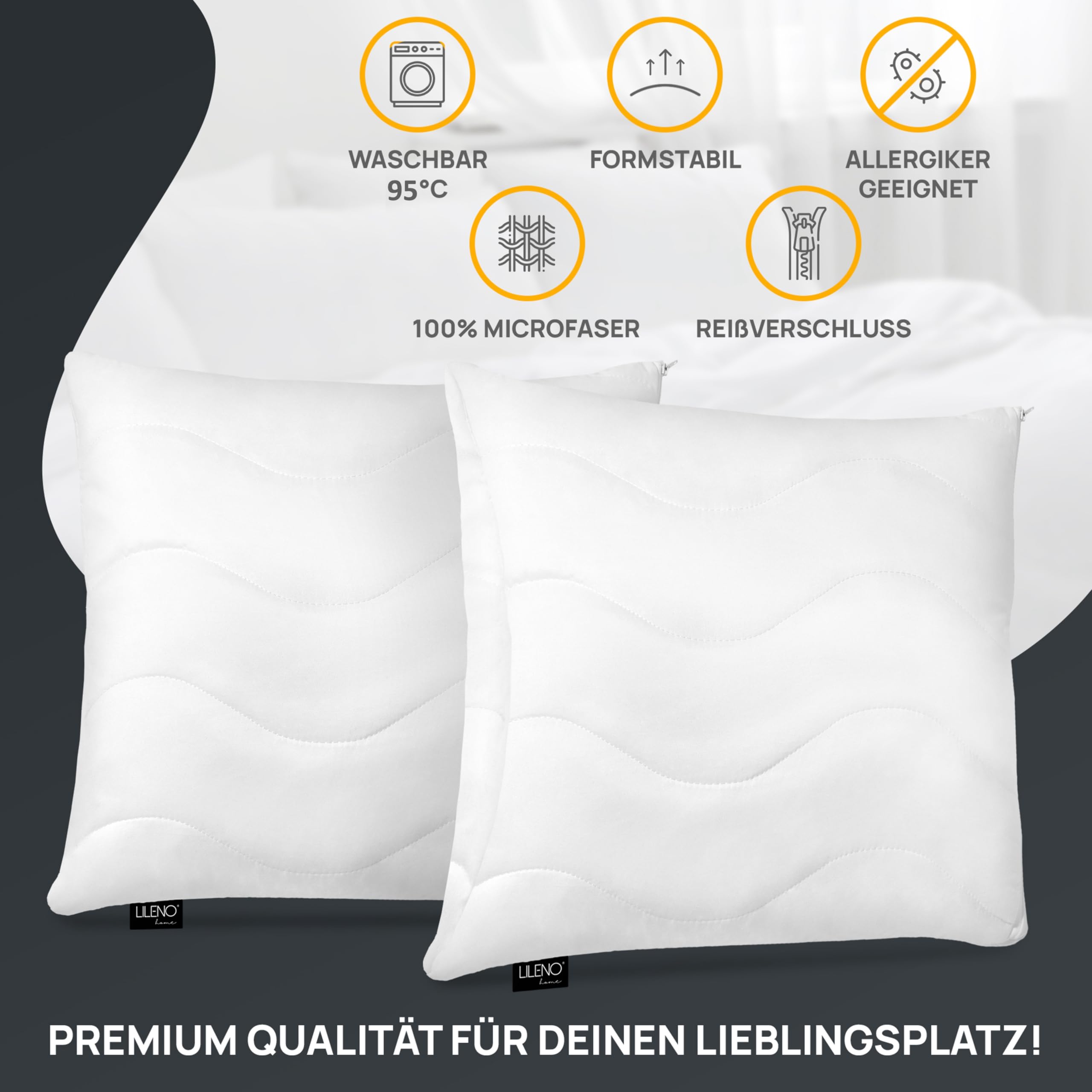 LILENO HOME Microvezel kussen, 45 x 45 cm, 1-delige set, wasbaar