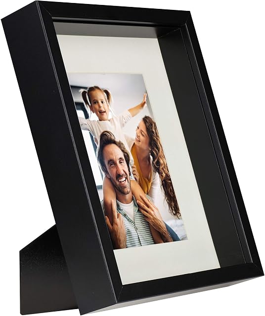 BD ART 8x10 (20 x 25 x 4.7 cm) Black Shadow Box 3D Picture Frame with Mat for 5x7 inch Photo, Glass Front