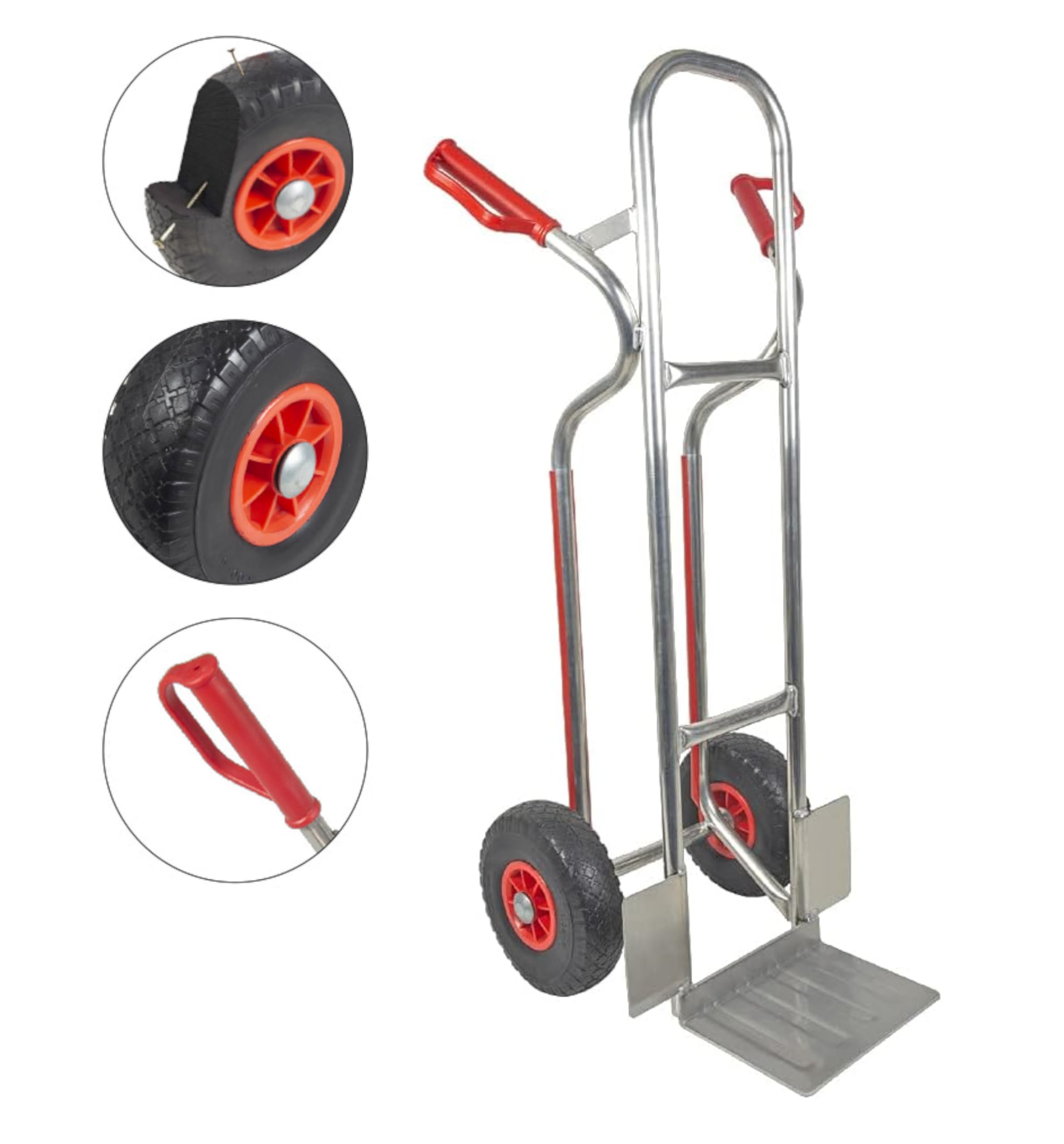 Trestles Profi Sackkarre Alu Aluminium Vollgummireifen Sackkarren Transportkarre Treppensackkarre S04 Alu | 150kg Tragkraft | Treppenrutschkufen | Radschutz | große Schaufel | Sicherheitsgriffe