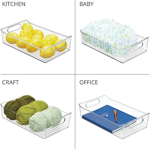 Miniatura 6 de mDesign Contenedores de almacenamiento de plástico para cocina o despensa con asas, organización en gabinete, refrigerador o congelador, contenedor