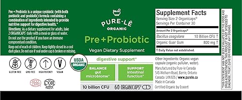 Miniatura 6 de USDA Organic Prebiotic + Probiotic 60 Organicaps  Vegano Certificado Orgánico Kosher Completo Apoyo Digestivo Diario. Todo Natural  Suplemento