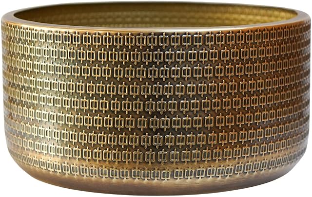 Ivyline Solis Embossed Bowl - Gold - UV Stable, Hand Finished, Stylish & Waterproof Decorative Indoor Premium Quality Metal Flower Pot - H15cm x D30cm