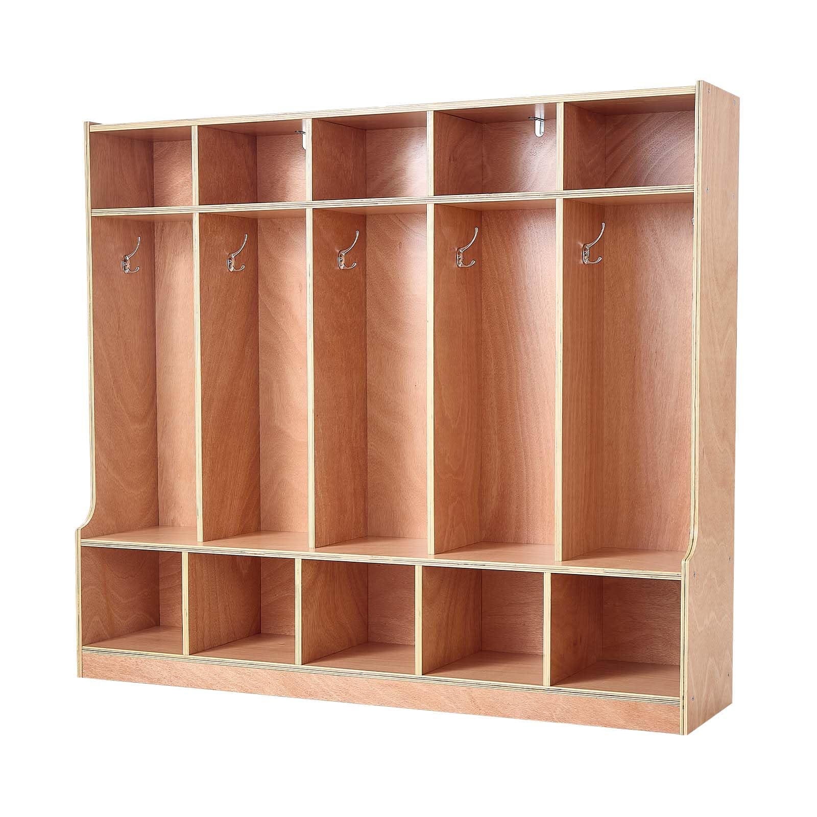 VEVOR Vestiaire 5 Enfants Ouvert, Penderie pour Enfants en Bois, Rangement pour Crèche Maternelle Garderie Maison, Meuble d'accueil Scolaire avec Casiers à Manteaux, à Chaussures et Cases Supérieures