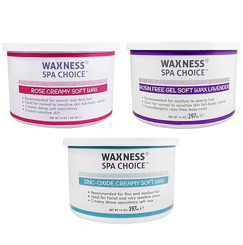 Waxness Spa Choice - Latas variadas de cera suave, 14 onzas, paquete de 3 unidades, color rosa, lavanda y óxido de zinc
