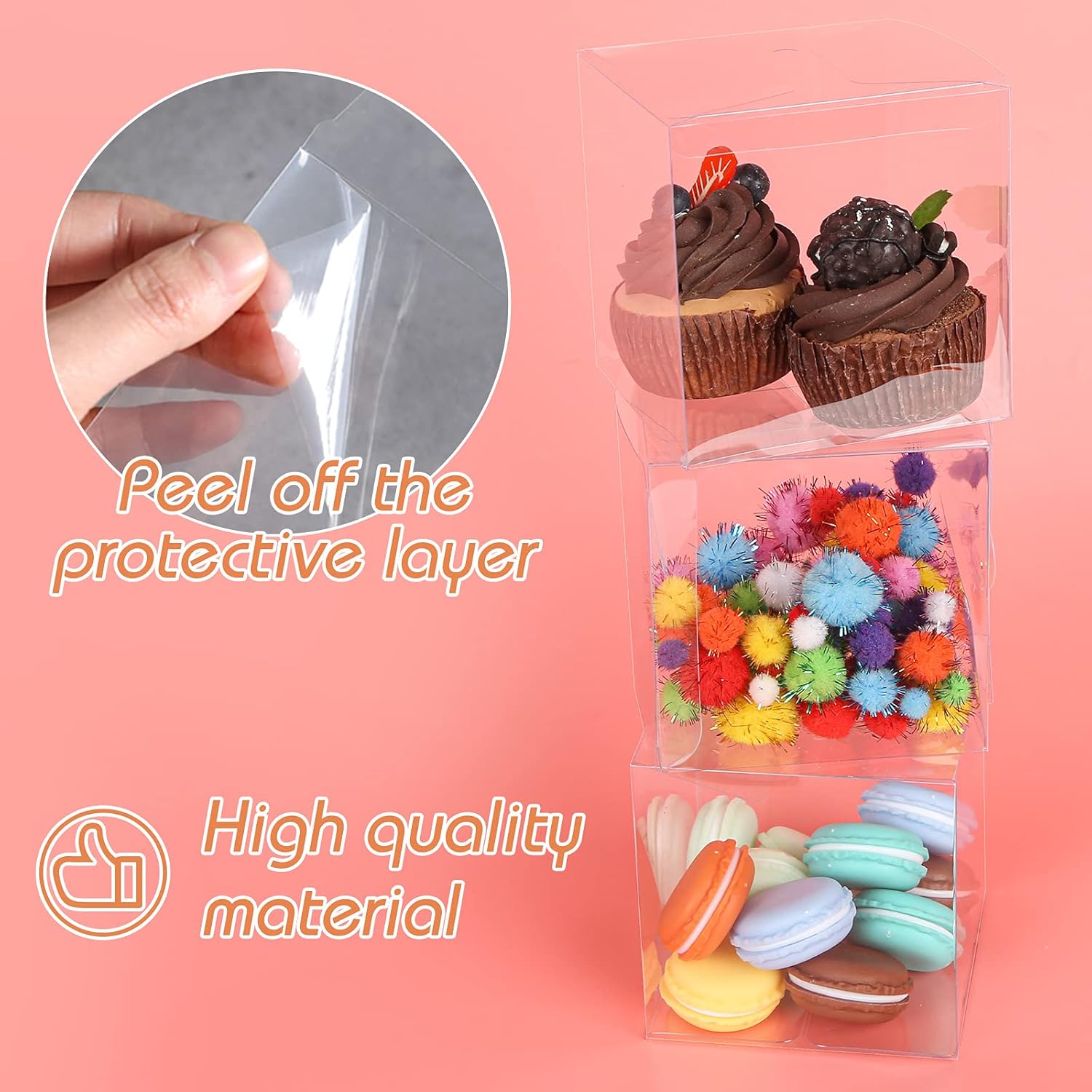 Buy VGOODALL 25 PCS Clear Candy Apple Box With Hole Top, 4 x 4 x 4 inch PET Clear Favor Boxes