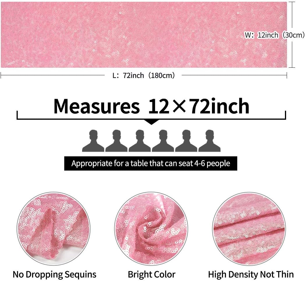 Pufogu 10 Packs 12 x 72 inches Pink Sequin Table Runner - Image 4
