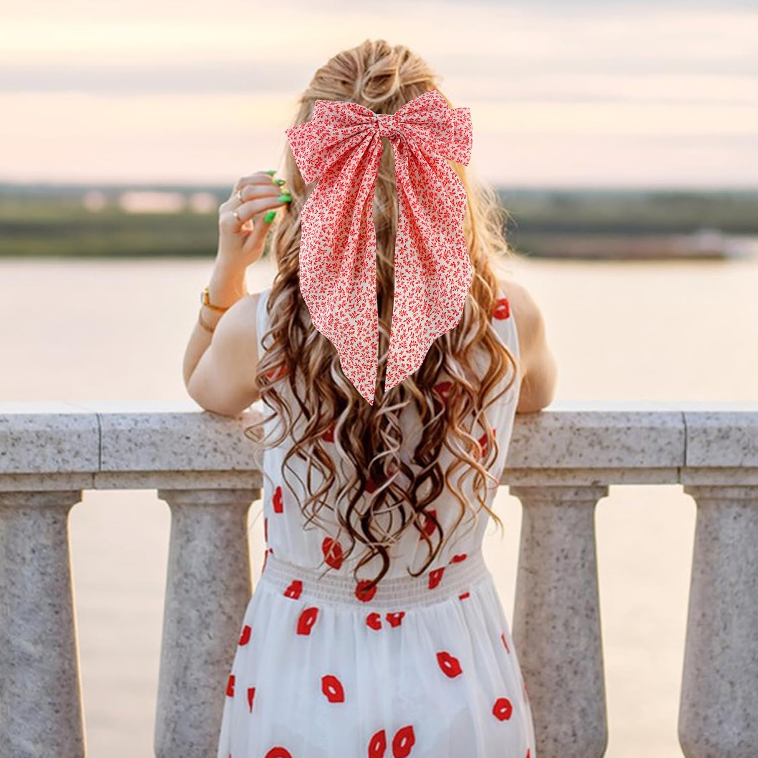 4PCS Floral Big Ribbon Hair Bows, Oversized Long-tail Hair Clips, Large Hair Barrettes, for Women and Girls Hair Styling Accessories, Black, Red, Green, Purple - Image 4