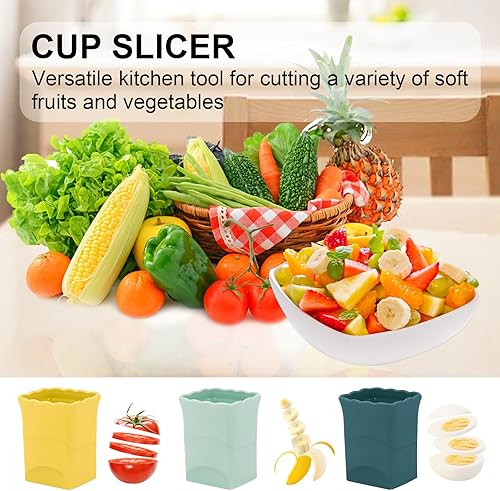 Vista 2 de 3Pcs Strawberry Slicer Cup：Fruit Slicer Cup for Strawberry Egg Banana Mushroom Cucumber Kiwi and Veggie Salad Speed Cutter the Kitchen Portable 3