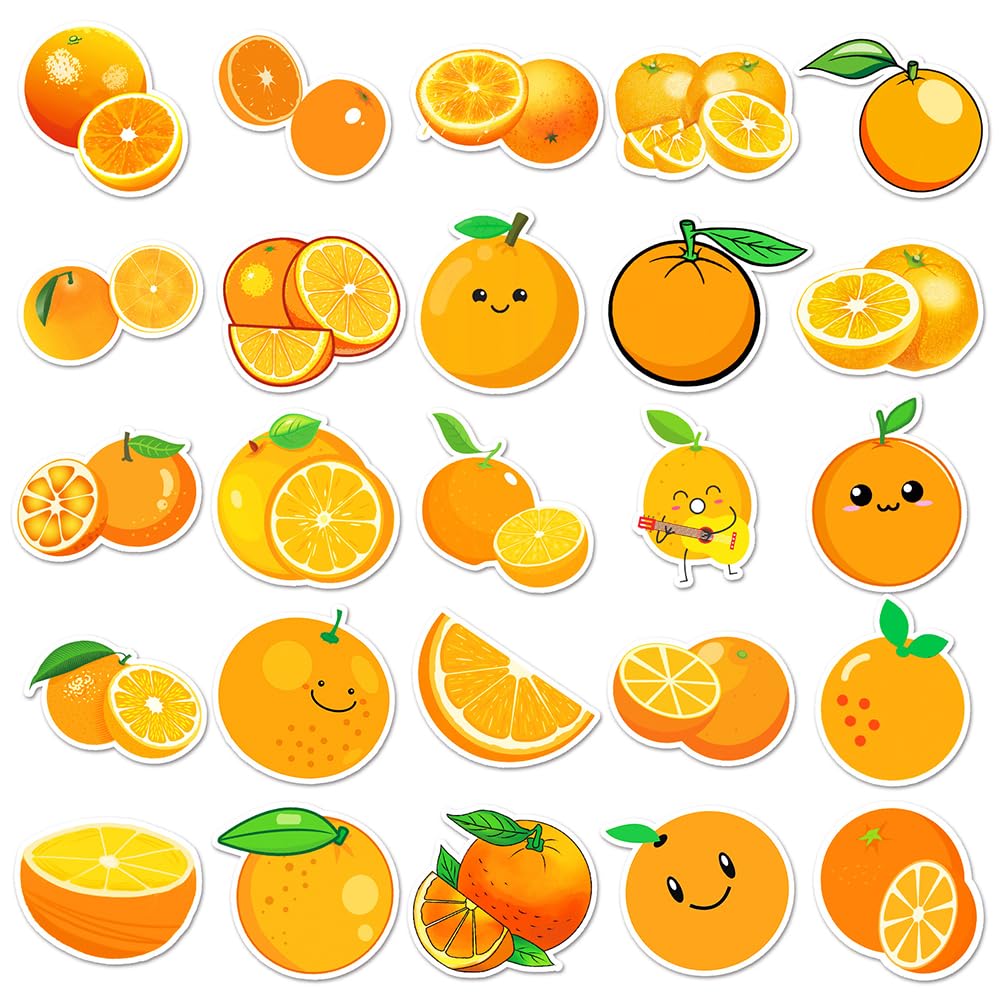 Fresh Orange Vinyl Stickers, 50 PCS Waterproof Cartoon Fruit Decals for Laptops Scrapbooking, Journals, Notebooks - Image 2