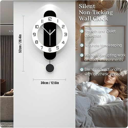 Miniatura 9 de Reloj de pared decorativo para decoración de sala de estar, relojes de pared grandes y modernos con péndulo, funciona con pilas, para dormitorio,