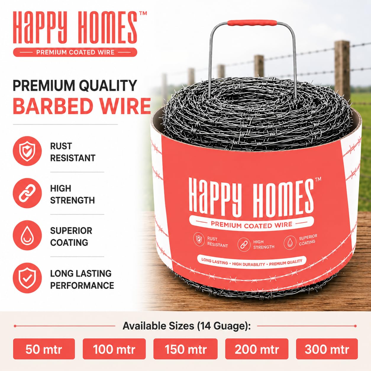 Heavy Duty Barbed Wire for Fencing - 100m Roll -6