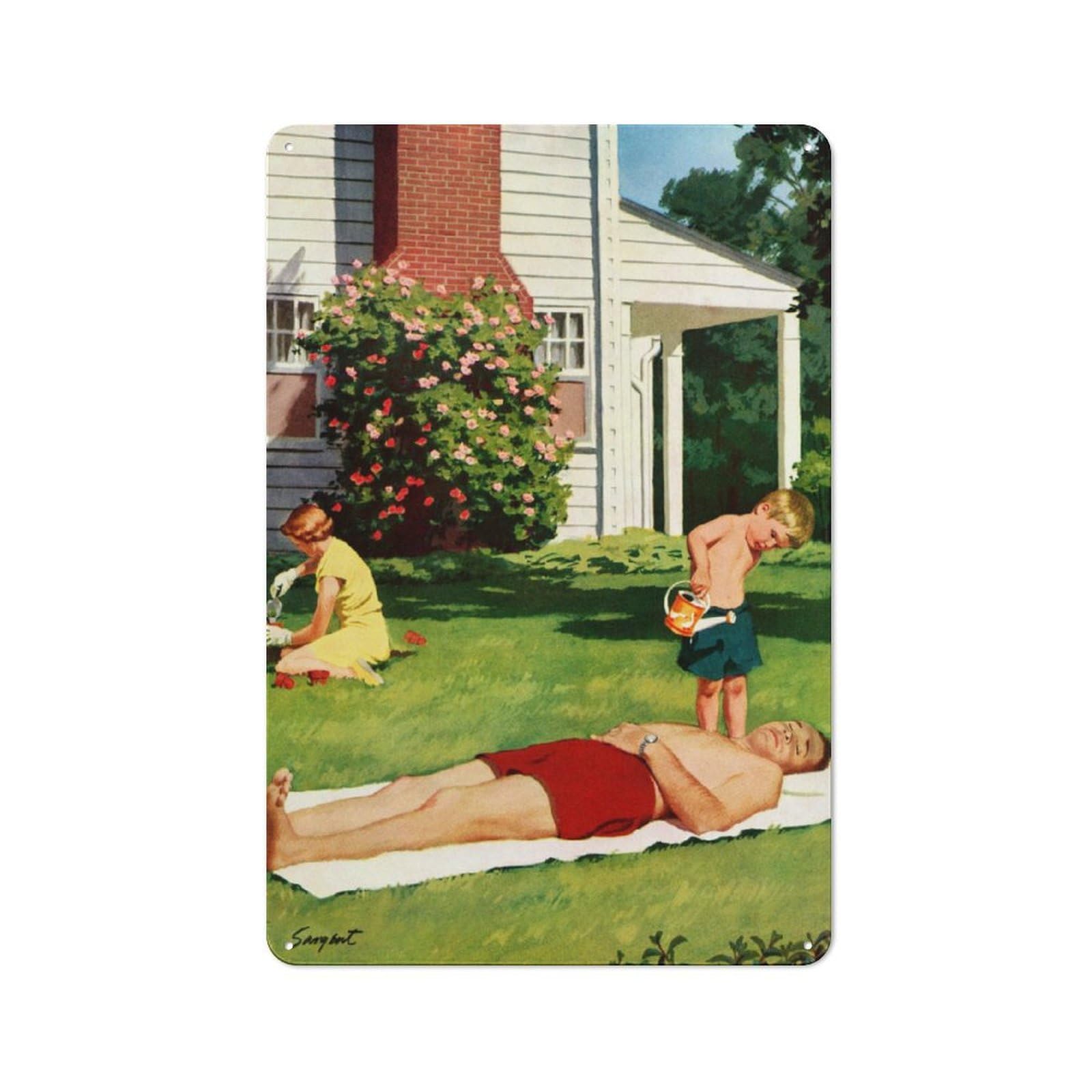 Junmoney Sunbathing Vintage Tin Sign 30X20cm With For Garage Or Workshop, For Kitchen, Dining Room And Home Bar Wall Decor