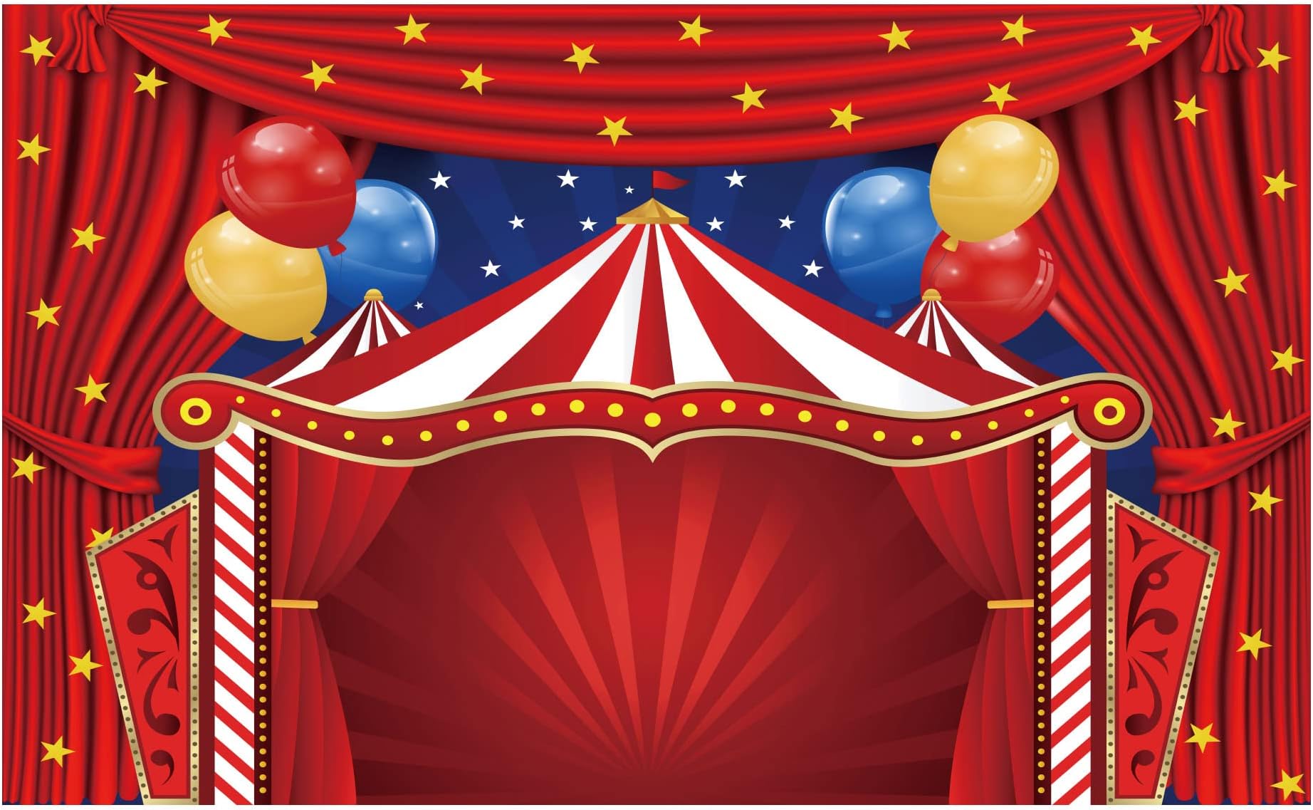 Funnytree Big Top Circus Theme Party Backdrop Carnival Carousel Red Tent Baby Shower Birthday Photography Background Cartoon Curtain Stars Balloon Cake Table Decorations Banner Photo Booth