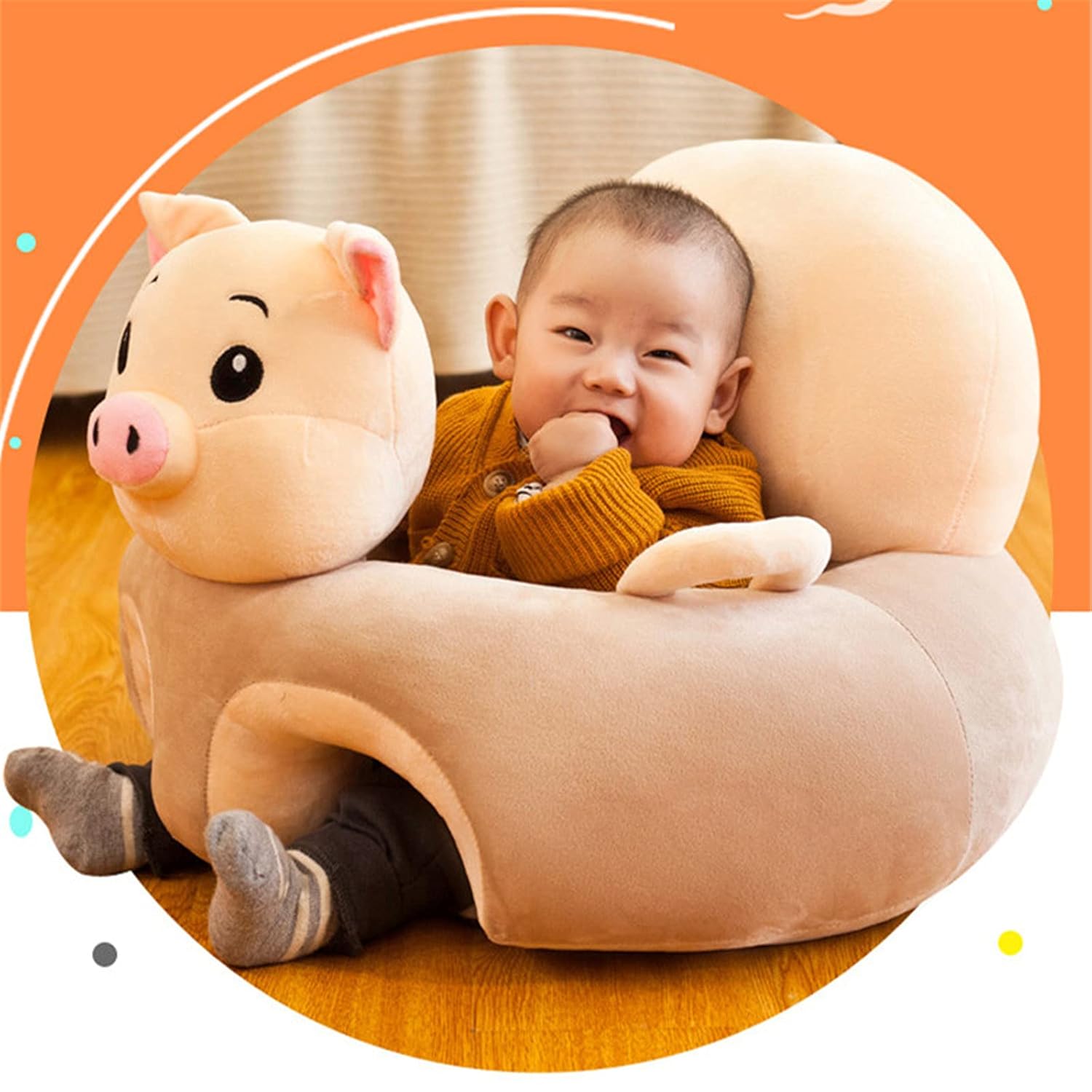 Baby Support Seat, Animal Shaped Baby Learning to Sit Chair Keep Sitting, Baby Floor Plush Lounger for 3-24 Months Baby, Piggy