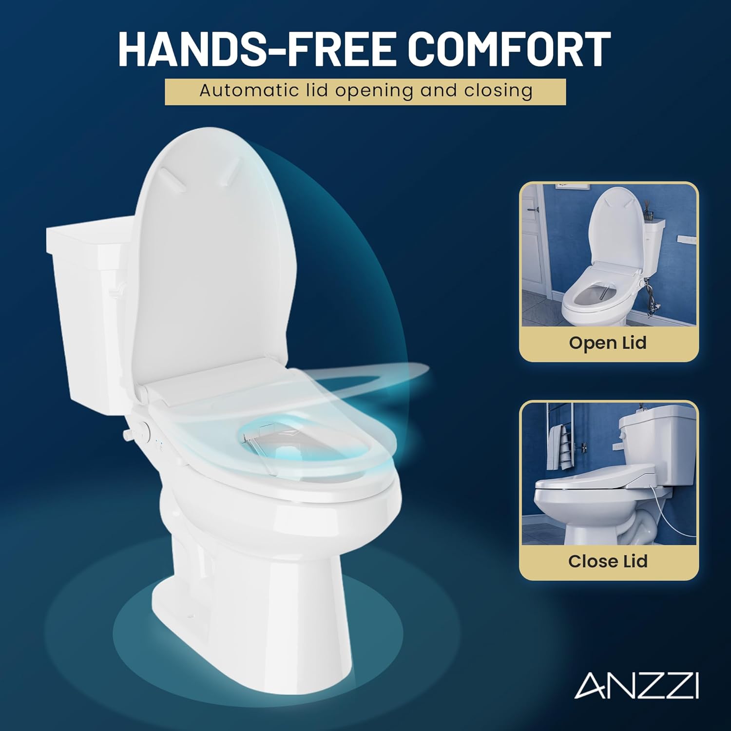 Rev Two-Piece Round Toilet and Electric Bidet Seat Combo with Auto Open| ADA Height 12" Rough-In Toilet, Heated Seat, 1.28 GPF, Customized Wash, Remote Control, 28" L x 17.5" W x 31" H - White