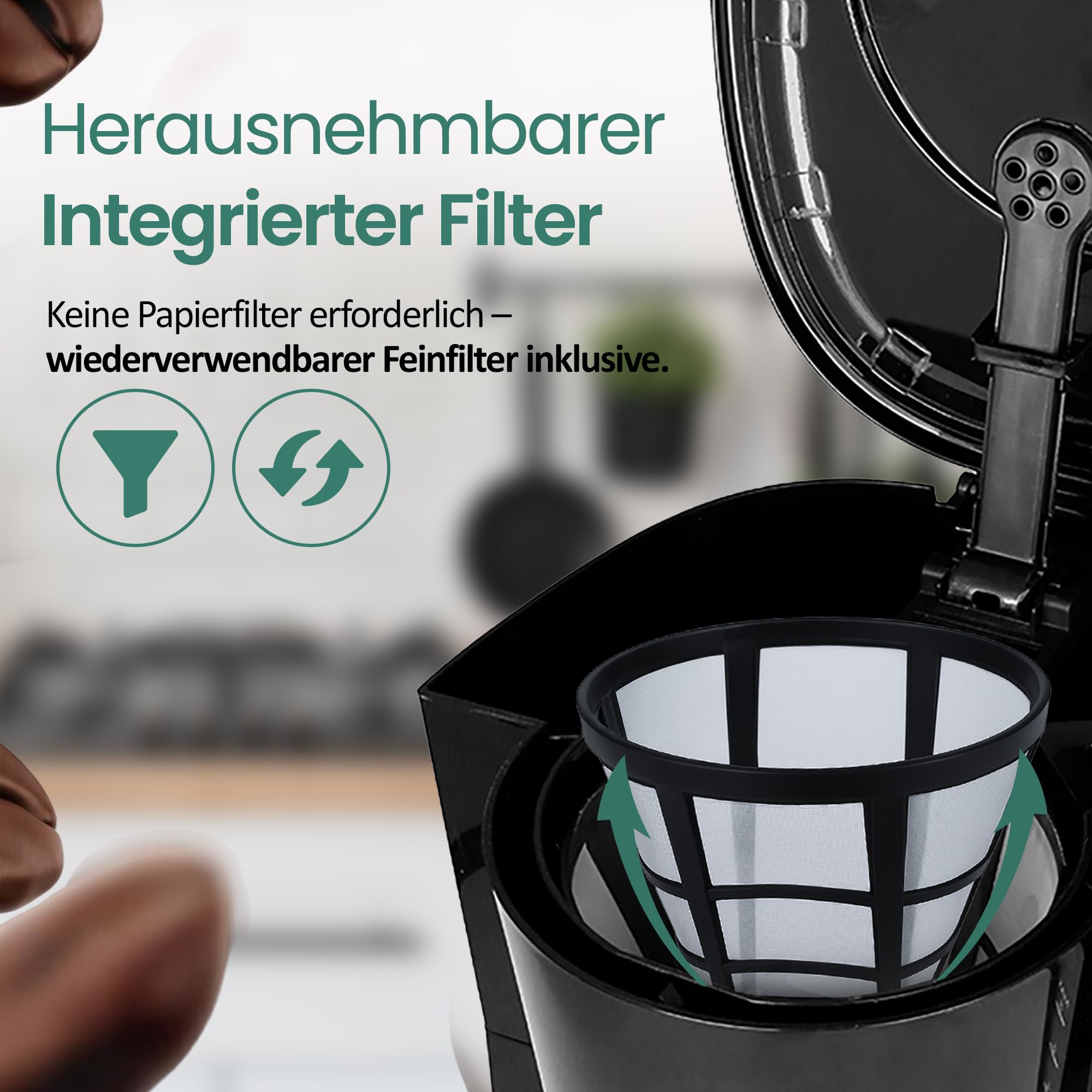 Emerio Cafetera de filtro con 2 jarras térmicas, 900W, hasta 8 tazas en una sola pasada, filtro giratorio 1x4 con sistema antigoteo, incluye filtro permanente, apagado automático, piezas de plástico