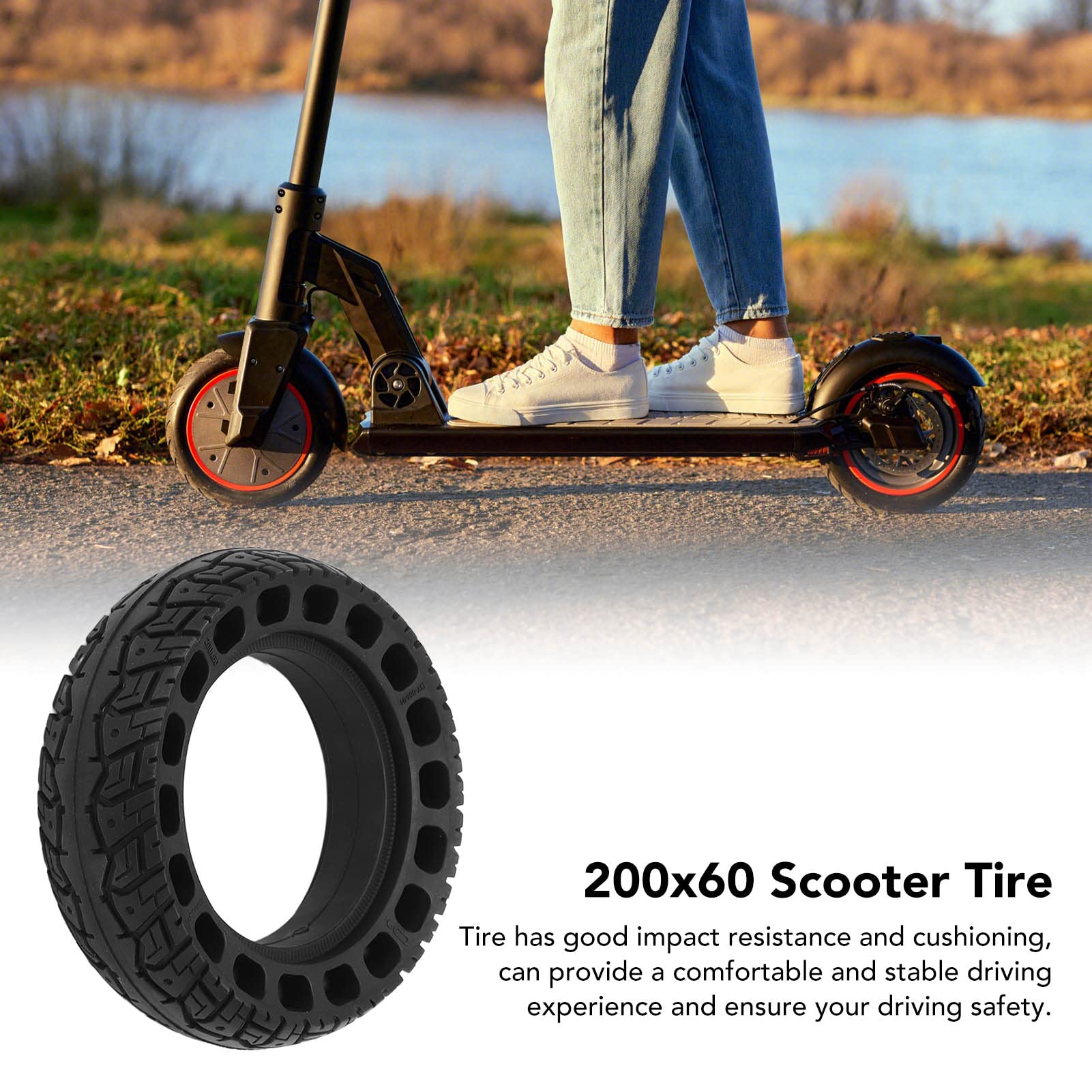 200x60 Electric Scooter Solid Tire, Scooter Tyre Excellent Grip Prevent Puncture for Outdoor Riding