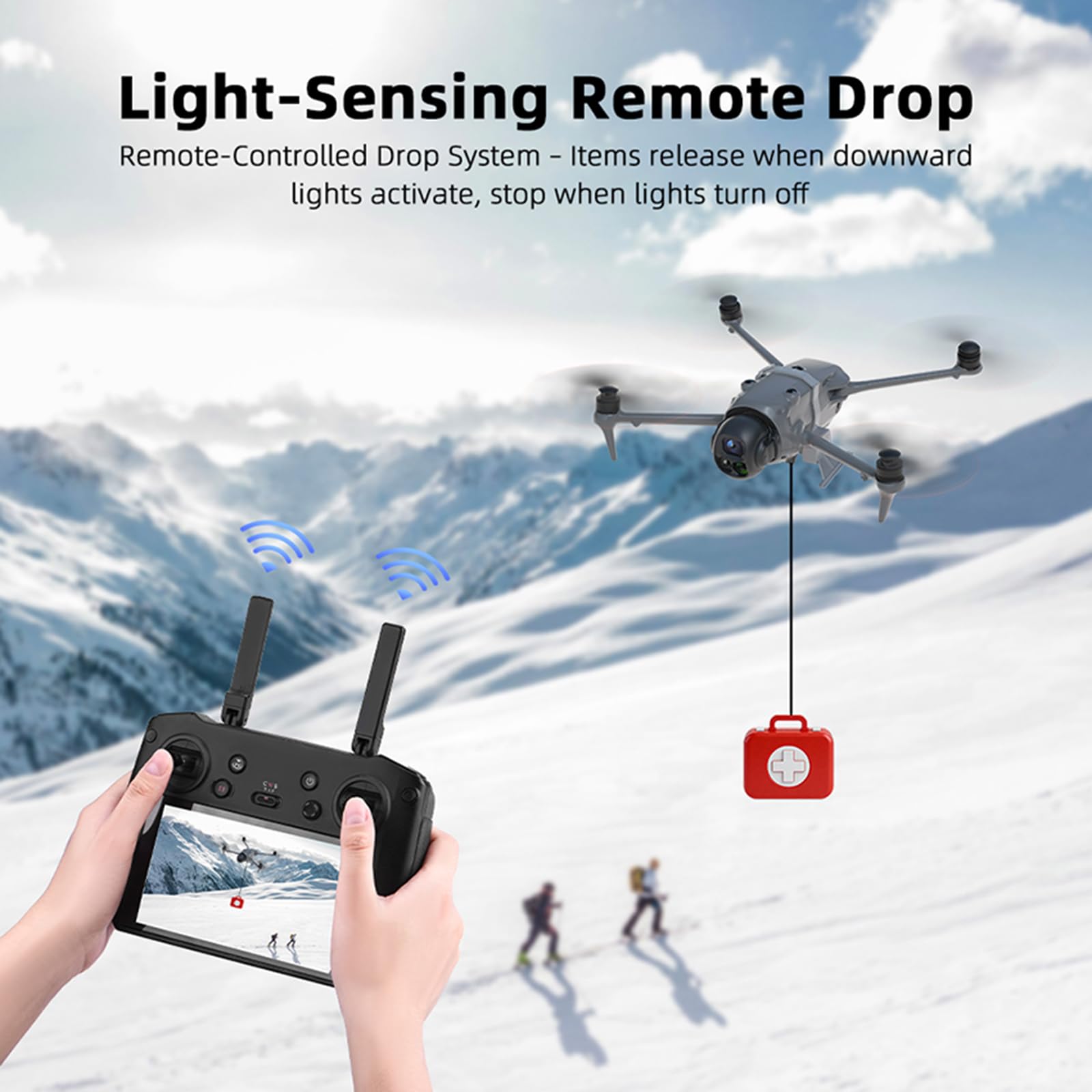 Drone Airdrop System con carrello di atterraggio per DJI Mavic 4 Pro, Payload Release Delivery Drone Trasporto Dropping Anello nuziale Lanciatore Regalo Esca da pesca Clip Accessori di