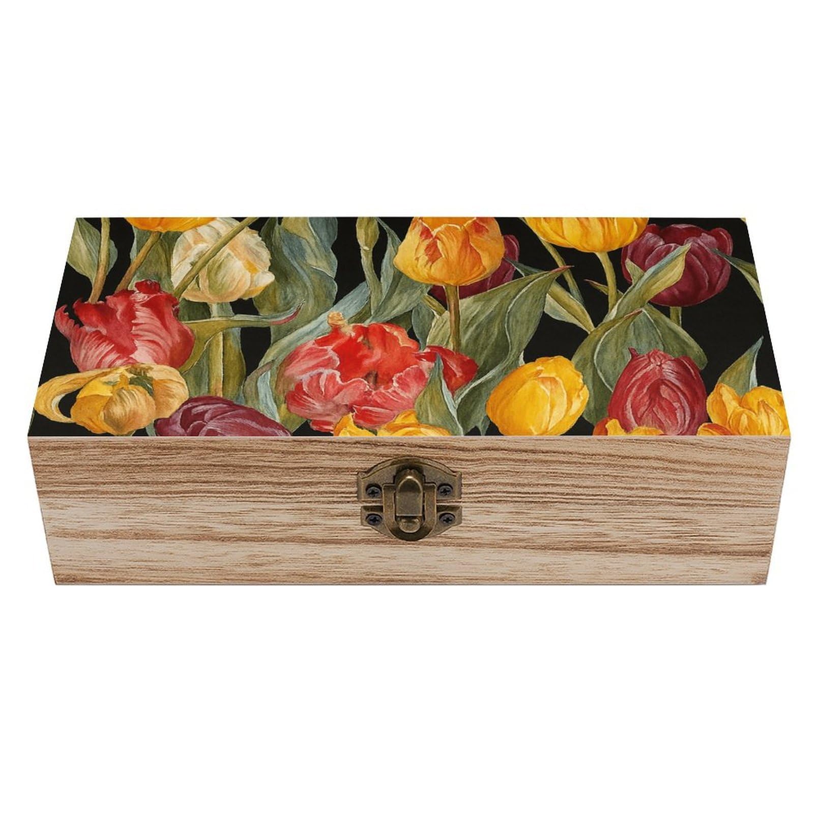 SMAZDFXX Pretty Tulips Flower Wooden Storage Box Multipurpose Decorative Box for Jewelry Photo Home Decor