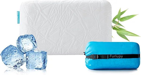 Furlupy Small Gel Memory Foam Camping Pillow Travel - Contoured Support -Compressible Pillow Ideal for Backpacking, Camping, Travel, Car, Airplane,Office Nap