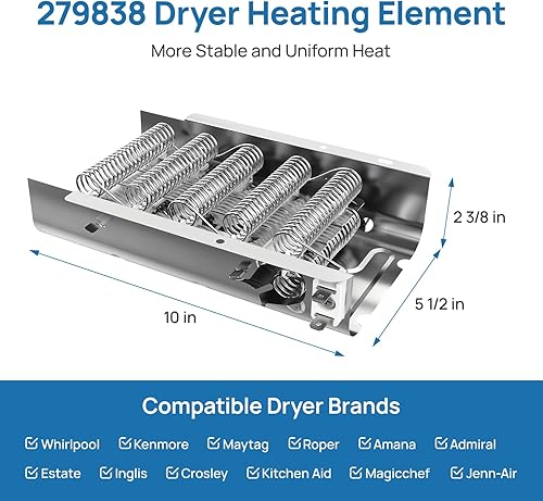 Miniatura 3 de 279838 WED4815EW1 3403585 W10724237 Elemento calefactor apto para secadora Whirlpool Amana Elemento de calefacción apto para kenmore 70 80 Serie