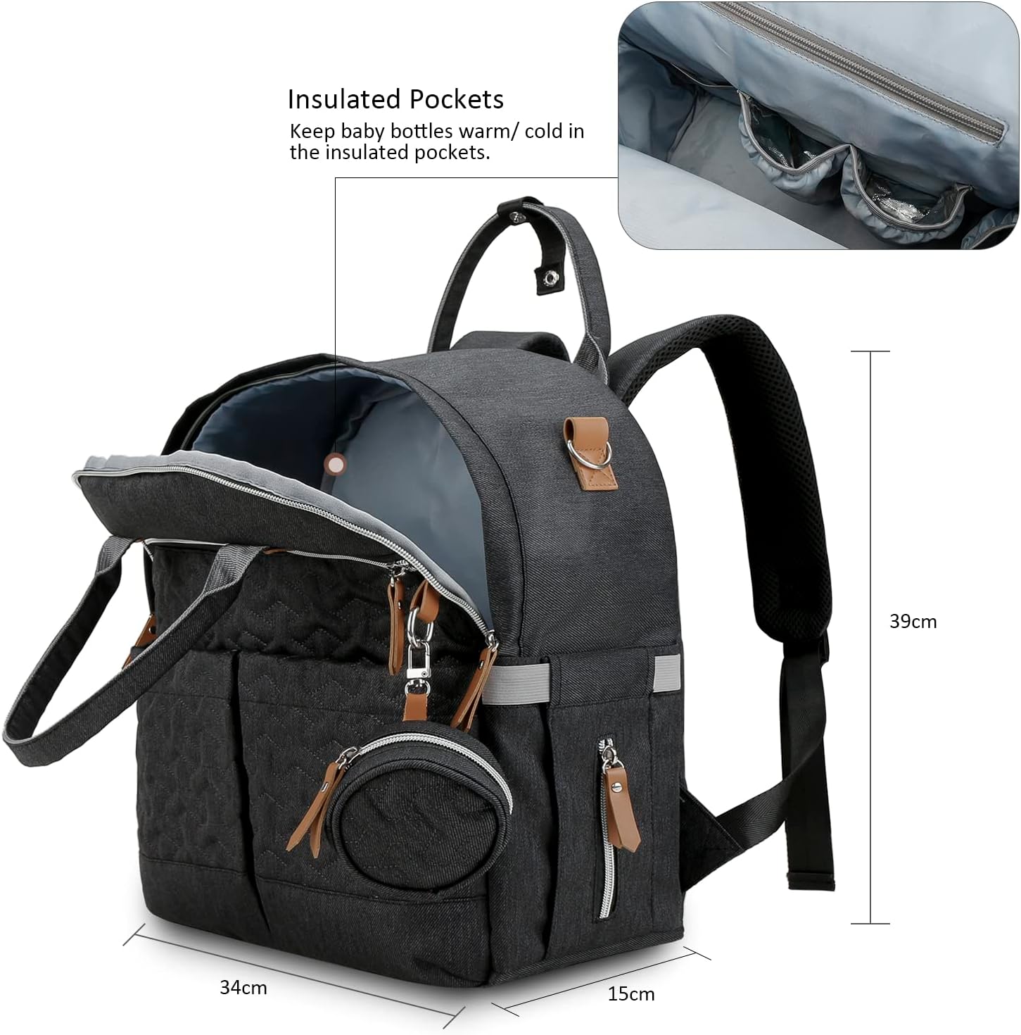 Lmbabter Diaper Bag Backpack with Pacifier Holder Smart Mommy Bag Stroller Organizer with Insulated Pocket&Stroller Strap
