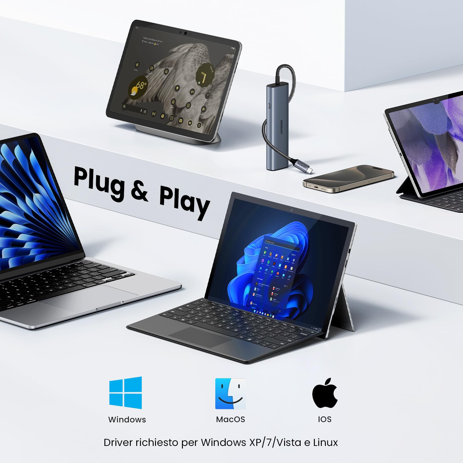 UGREEN Hub USB C a Ethernet 6 in 1 1000 Mbps Adattatore RJ45 Thunderbolt 3 a Gigabit Hub Tipo C Compatibile con iPhone 15 Plus Pro Max MacBook Pro Air M2 iMac iPad Dell XPS Xiaomi Mi13 Galaxy S24 S23