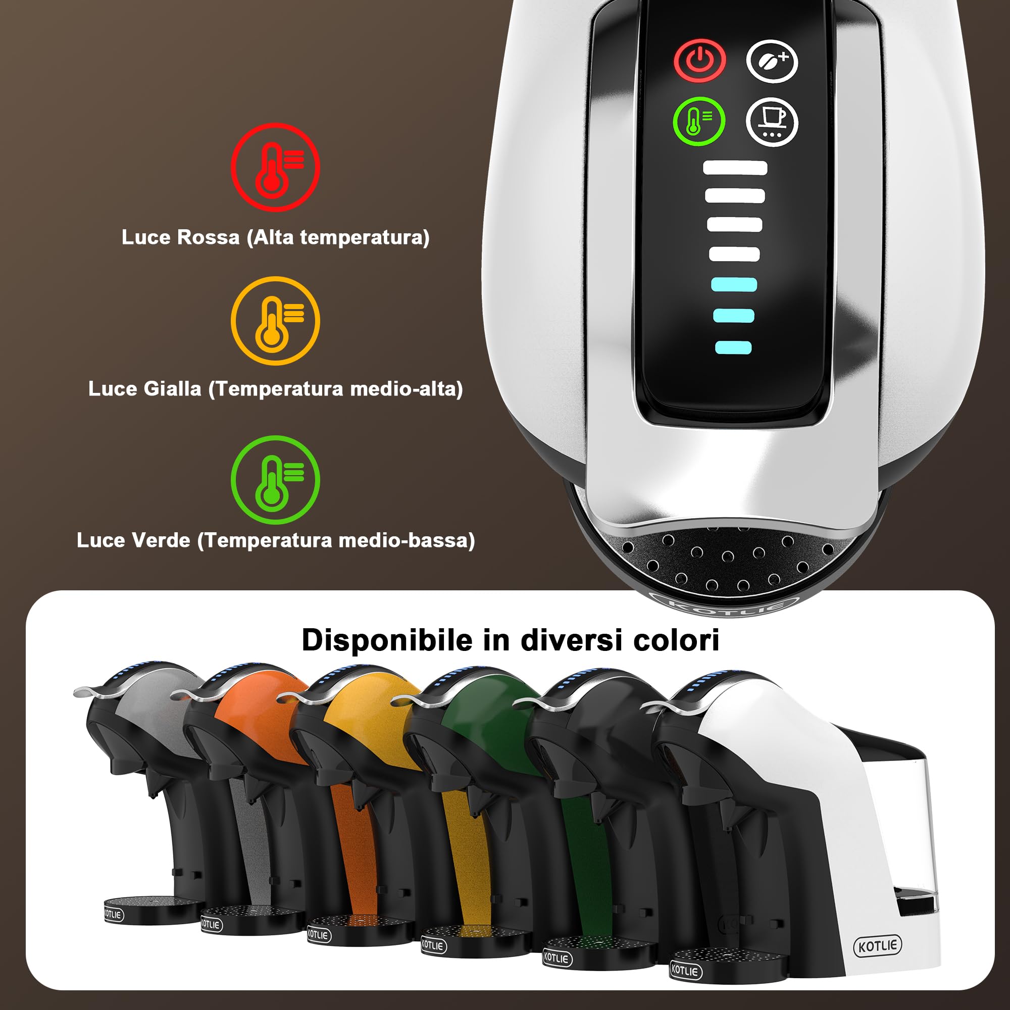 KOTLIE EM-308B Macchina da caffè a capsule NES/DG/MIO/ESE e caffè macinato, serbatoio d'acqua da 1 litro, 3 temperature di infusione, ideale per cucina, appartamento e ufficio