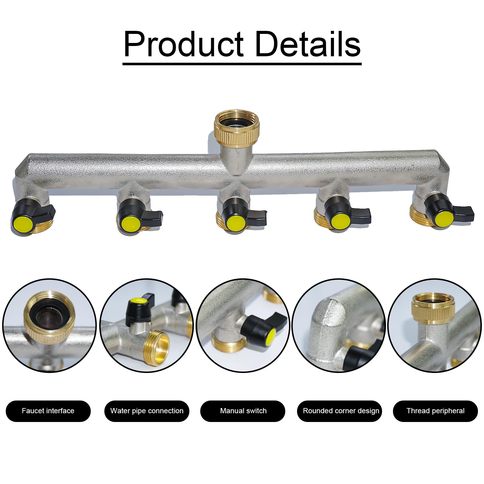 Sdoppiatore Tubo Giardino, RoseFlower Distributore di Irrigatori a 4 vie con Valvole Individuali on/off, Hose Splitter Rubinetto Adattatore per Irrigazione del Giardino, Lavaggi, Animali Domestici