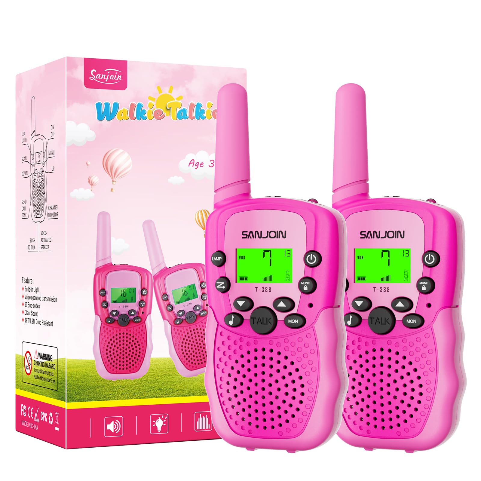 Walkie Talkies for Kids Toys Stocking Stuffers for Kid Girls 4-6, 3 Miles Range Walkie Talkie to Camping, Outdoor, 4 Year Old Girl Birthday Gifts for 3 4 5 6 7 8 9 Year Old Girl Gifts Age 6-8
