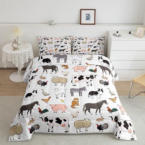 Farm Aninmal - Juego de ropa de cama para niños, divertido juego de edredón de animales de granja para adolescentes y niñas, juegos de edredón de