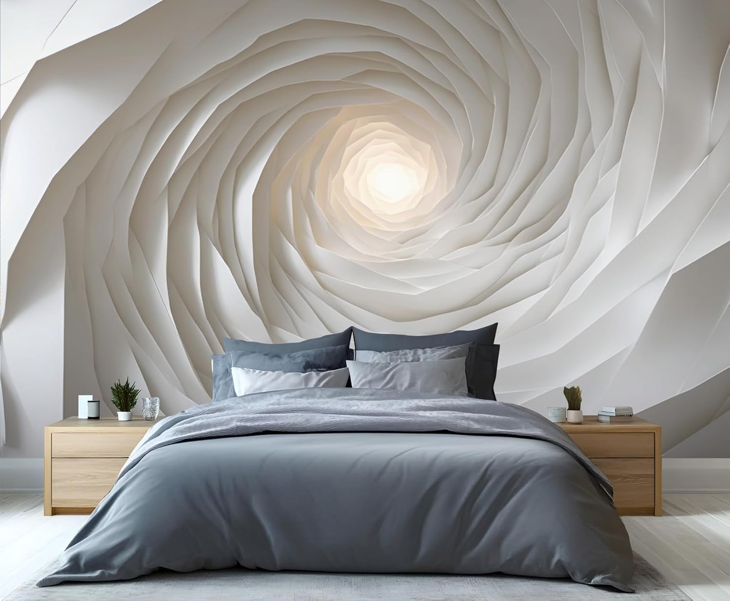 White Relief Wall Mural, Abstract Geometry 3D Wallpaper Mural, Stereo Expansion Space Wall Murals Wallpaper for Woman Bedroom Bedside Living Room 59" W x 39.4" H