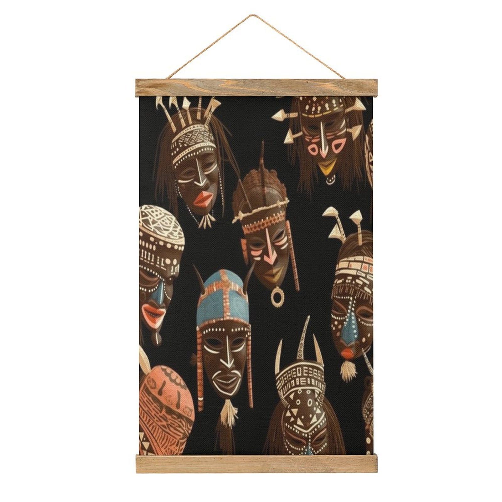 VstaDank African Ritual Ethnic Tribal Poster with Wooden Frame Hanger Art Painting Wall Decor Poster Wall Hanging Wooden Frame 13x20 Wood Poster Hanger for Photo Picture Art Canvas Print Artwork