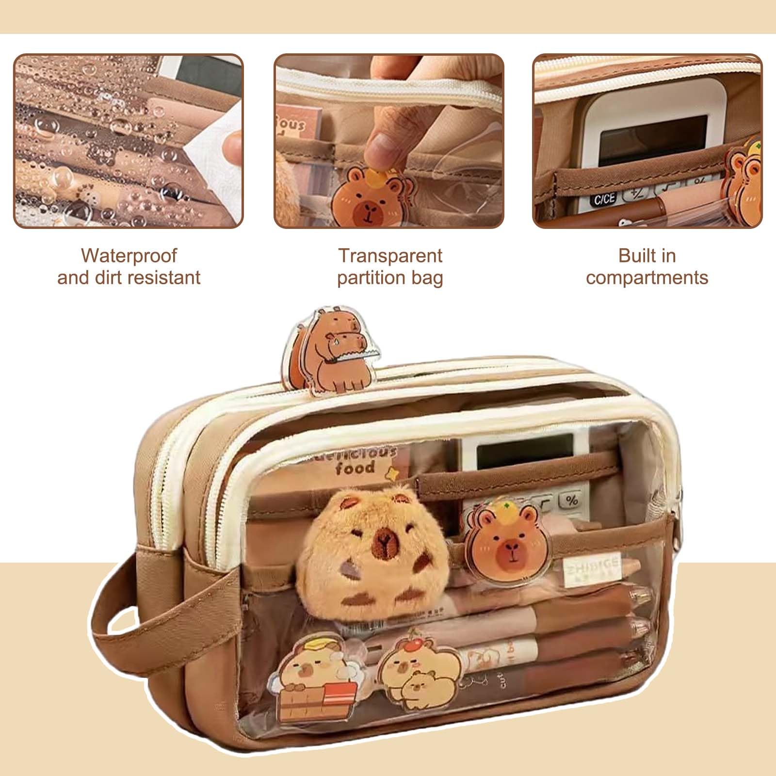 Capybara Pencil Case Capybara Stationery Set Capybara Stationery Comes with a Capybara Doll 20 Capybara Stickers 2 Brooches and Pendants Images Pencil Pouch for Stationery Cosmetics Toiletry Storage - Image 3