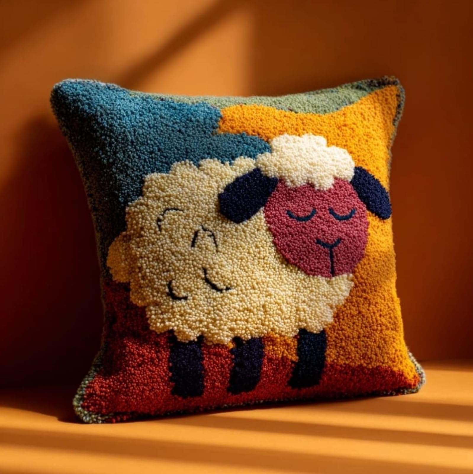 WallustrioaW Latch Hook Pillow Kits Pillow Cover,Cartoon Sheep