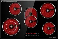 FUDELAI Cooktop Elétrico De 30' Com 5 Bocas, Fogão Infravermelho 8500 W Controle Toque E Temporizador, Embutido/De Bancada, 9 Níveis Potência, Trava Para Crianças, Segurança Automática, Vidro Fácil