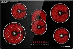 FUDELAI Cooktop Elétrico De 30" Com 5 Bocas, Fogão Infravermelho 8500 W Controle Toque E Temporizador, Embutido/De Bancada, 9 Níveis Potência, Trava Para Crianças, Segurança Automática, Vidro Fácil