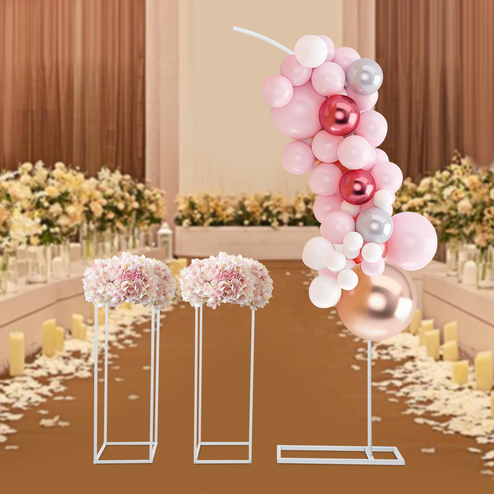 Hochzeitsbogen Ballonbogenständer und 2 Blumenständer Modern Verlobung Deko Bogenhintergrundständer für Partys Geeignet für Hochzeiten Partys Bankette Büffets Hintergrunddekorationen usw (Weiß)